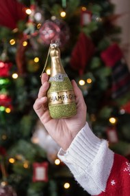 Zelená vianočná sklenená ozdoba fľaša šampanské Champagne - Ø 4*12 cm