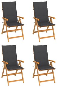 Záhradné stoličky 4 ks s antracitovými podložkami tíkový masív