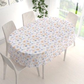 Biante Vianočný dekoračný oválny obrus PML-041 Modrosivé a béžové vločky 100x140 cm