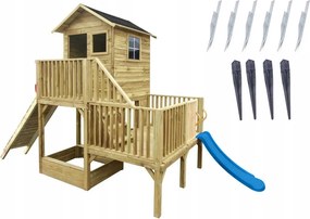 Domček pre deti Hubert s pieskoviskom Terasa s modrým klzákom kotvy