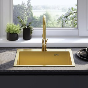 Rea Liam, oceľový kuchynský drez 530x450x200mm + sifón, zlatá matná, ZLE-06007