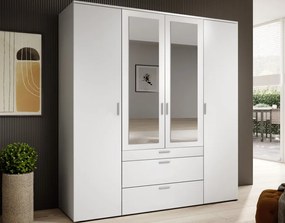 Šatníková skriňa so zrkadlami Vesala, 180 cm, biela