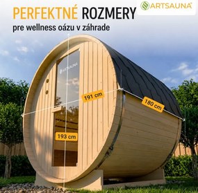 Fínska sudová sauna Ø 190 cm – vonkajšia, z masívu, 180 cm