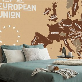 Samolepiaca tapeta hnedá mapa s názvami krajín EÚ - 375x250