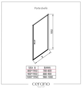 Cerano Porte, 1-krídlové sprchové dvere 80x195 cm, 8mm číre sklo, čierny profil, CER-CER-413486