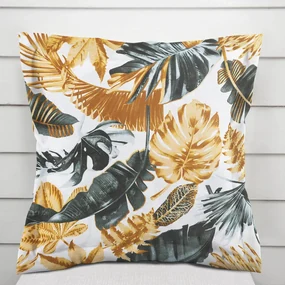 Biante Bavlnená obliečka na vankúš s lemom Sandra SA-388 Sivozelené a zlaté tropické listy na bielom 60 x 60 cm
