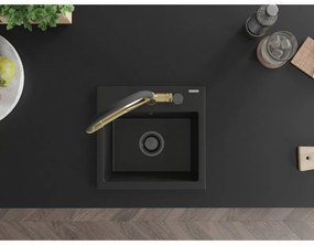 Mexen Milo, granitový drez 435x410x171 mm, 1-komorový a drezová batéria Duo, čierna, 6505-77-671701-57-B