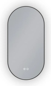 Erga Freya, oválne LED zrkadlo 40x80cm v čiernom kovovom ráme, 3 farby svetla, zadné osvetlenie, vyhrievacia podložka proti zapareniu, ERG-V01-FREYA-4080-BK