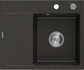 Mexen Ben, 1-komorový granitový drez 600x500x190 mm, pravý + chrómový sifón, čierna-zlatá metalíza, 6523605000-75