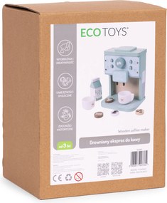 Dřevěný dětský kávovar ECOTOYS s doplňky a zvukovými tlačítky, pastelový
