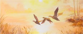 Obraz - Žeriavy pri západe slnka (120x50 cm)