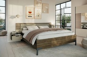 Posteľ s nočnými stolikmi Barea 180x200, béžová/dub atlantic
