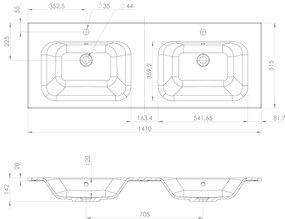 Sapho Sapho, LOREA skrinka 140x46x51,5cm (70+70cm), dub collingwood/čierna matná, LE070-1935-03