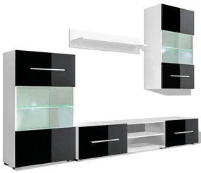vidaXL 5-dielna obývacia/TV stena s LED osvetlením, čierna