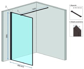 Rea Bler, sprchová zástena 90x195 cm, 8mm číre sklo, čierny matný profil + polica a vešiak EVO, KPL-K7638
