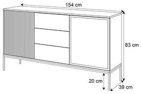 Komoda ADRIENNE s LED osvetlením , čierna matná + dub wotan