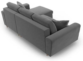 Svetlosivá zamatová rozkladacia/s úložným priestorom rohová pohovka Kyoto – Cosmopolitan Design