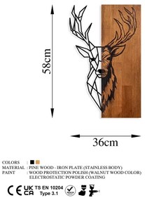 Nástenná dekorácia 36x58 cm jeleň drevo/kov