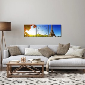 Obraz - jeseň v Paríži (s hodinami) (90x30 cm)