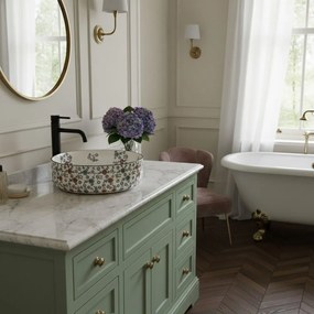 Rea Stefania Fiori, umývadlo na dosku 360x360x120 mm, biela so vzorom, REA-U9853