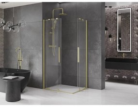 Mexen Velar Duo, sprchový kút s posuvnými dverami 90(dvere) x 80(dvere) cm, 8mm číre sklo, zlatý matný profil, 871-090-080-02-55