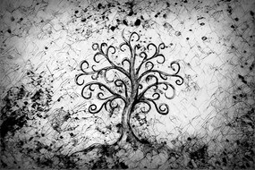 Samolepiaca tapeta čiernobiely symbol stromu života - 375x250
