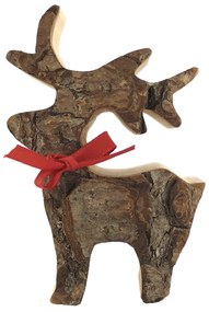 AMADEA Drevený jeleň s kôrou, masívne drevo, výška 11 cm