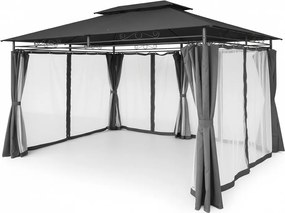 CH Tmavosivý záhradný altánok so závesmi a sieťkou Altana 3 x 4 m