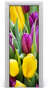 Samolepiace fototapety na dvere farebné tulipány 95x205 cm