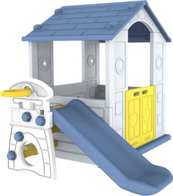 Ramiz Detský záhradný domček 3 v 1 Modrá strecha + šmýkačka + basketbalový kôš