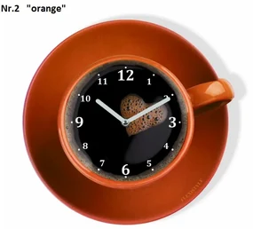 Kuchynské hodiny v tvare šálky kávy oranžová