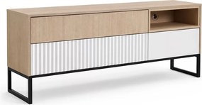 TV stolík Bliwon 148 cm so zásuvkami - jodeľka scandi / biely mat