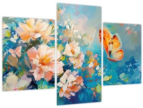 Obraz - Motýľ a kvety, olejomaľba II. (90x60 cm)