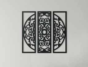 drevko 3-dielna mandala na stenu Rozmer obrazu: 44,5 x 47,5 cm, Farba dekorácie: Čierna