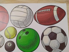 Športové lopty textilní prelepiteľné nálepky na stenu hárok 47 x 26 cm
