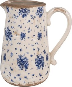 Béžový keramický džbán s modrými ružami Blue Rose L - 21*15*23 cm