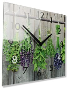 Dekoračné sklenené hodiny 30 cm s motívom byliniek