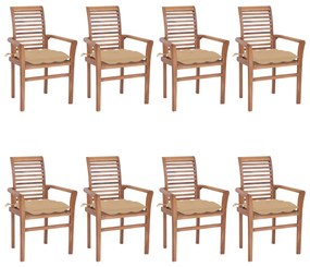 Jedálenské stoličky 8 ks béžové sedáky tíkový masív