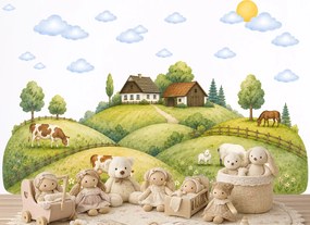 Kopce, lúky, farma nálepky na stenu pre deti hárok 75 x 34 cm