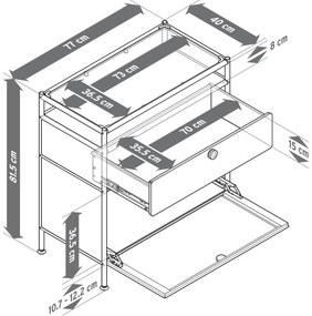 Kovový konzolový stolík »CN3« s výklopným priečinkom a zásuvkou, biely