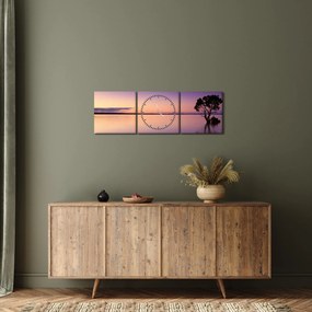 Obraz vodnej hladiny pri východe slnka (s hodinami) (90x30 cm)