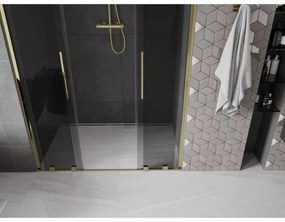 Mexen Velar Duo, posuvné sprchové dvere do otvoru 160 cm, 8mm šedé sklo, zlatá lesklá, 871-160-000-42-50