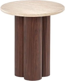 Okrúhly konferenčný stolík Massia Mini 50 cm do obývačky - travertín / orech