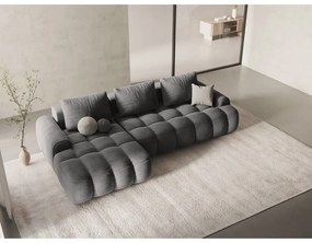 Sivá zamatová rozkladacia/s úložným priestorom rohová pohovka (ľavý roh/s leňoškou) Linz – Cosmopolitan Design