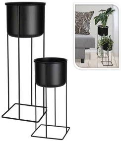 KOVOVÝ KVETINÁČ SO STOJANOM BLACK SADA 2KS 39,5X18 CM+58X20 CM ČIERNA