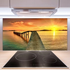 Sklenený obklad Do kuchyne More slnko most krajina 140x70 cm