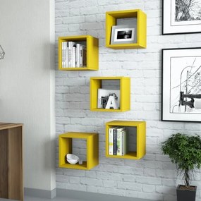 SADA 5x Nástenná polica BOX žltá