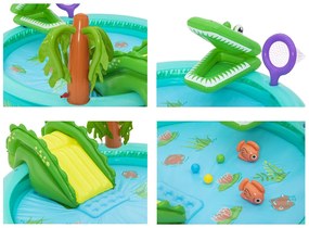 Nafukovacie ihrisko CROCODILE šmykľavka + postrekovač + loptičky Bestway 53166