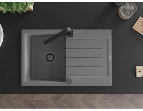 Mexen Bruno, drez granitový 795x495x200 mm, 1-komorový, šedá s čiernym sifónom a čierna drezová batéria Rita, 6513-71-670300-70-B