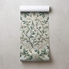 Tapeta elegantné zelené listy s kvetmi